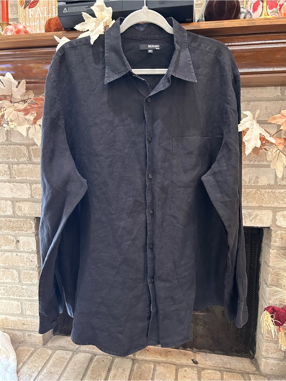 Murano Men's Black Long-Sleeve Button-Down Shirt EUC